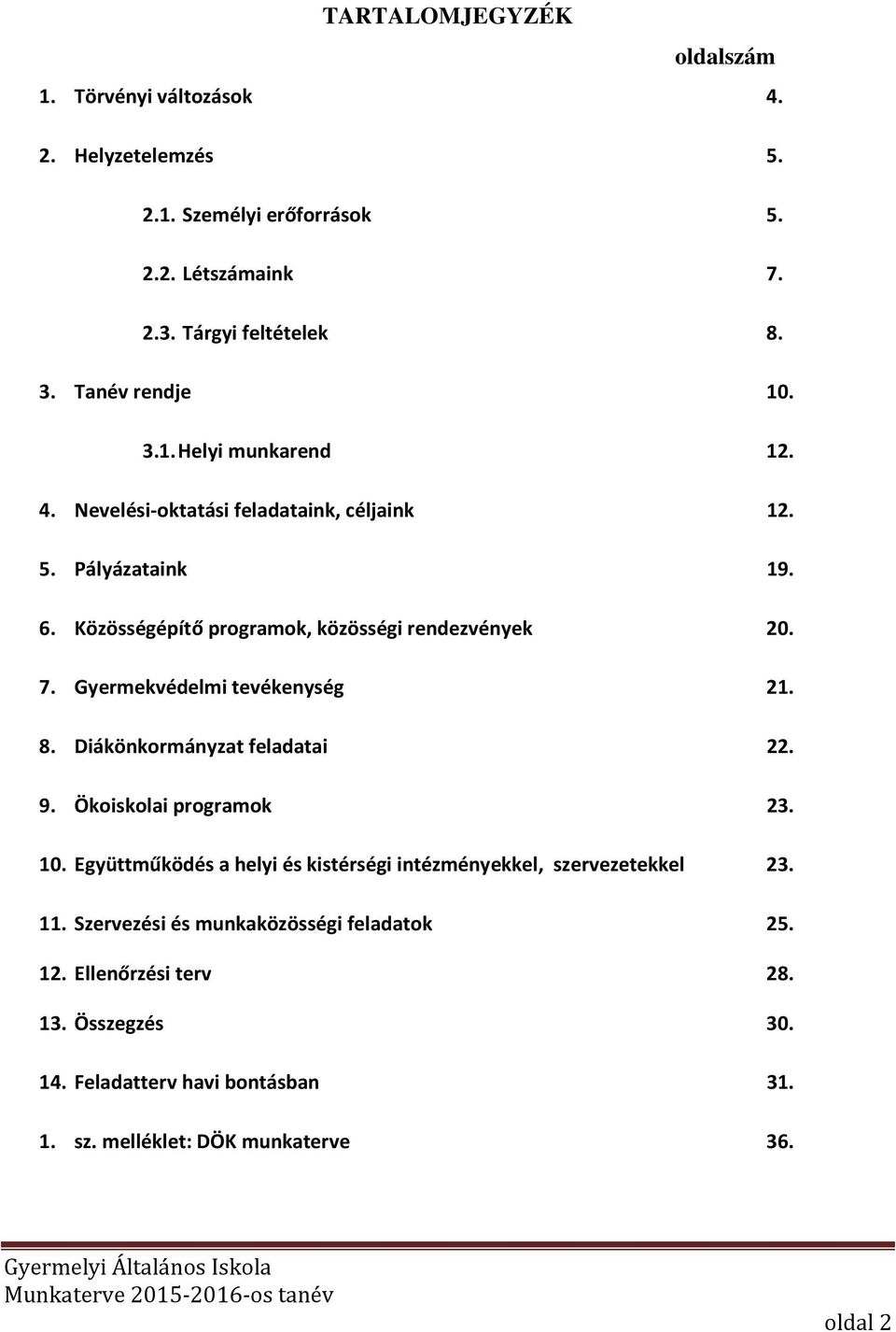 7. Gyermekvédelmi tevékenység 21. 8. Diákönkormányzat feladatai 22. 9. Ökoiskolai programok 23. 10.