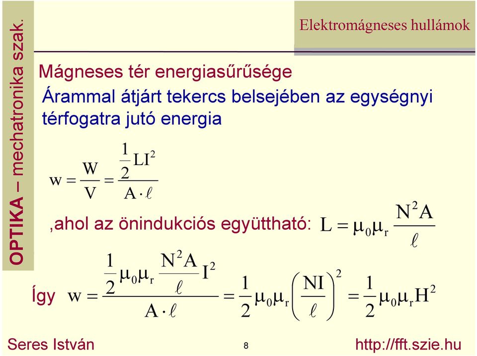 átját tekes belsejében az egységnyi téfogata jutó enegia