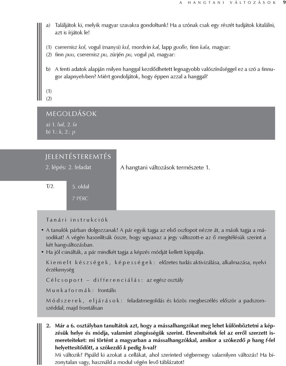 legnagyobb valószínűséggel ez a szó a finnugor alapnyelvben? Miért gondoljátok, hogy éppen azzal a hanggal? (1) (2) MEGOLDÁSOK a) 1. hal, 2. fa b) 1.: k, 2.: p JELENTÉSTEREMTÉS 2. lépés: 2.