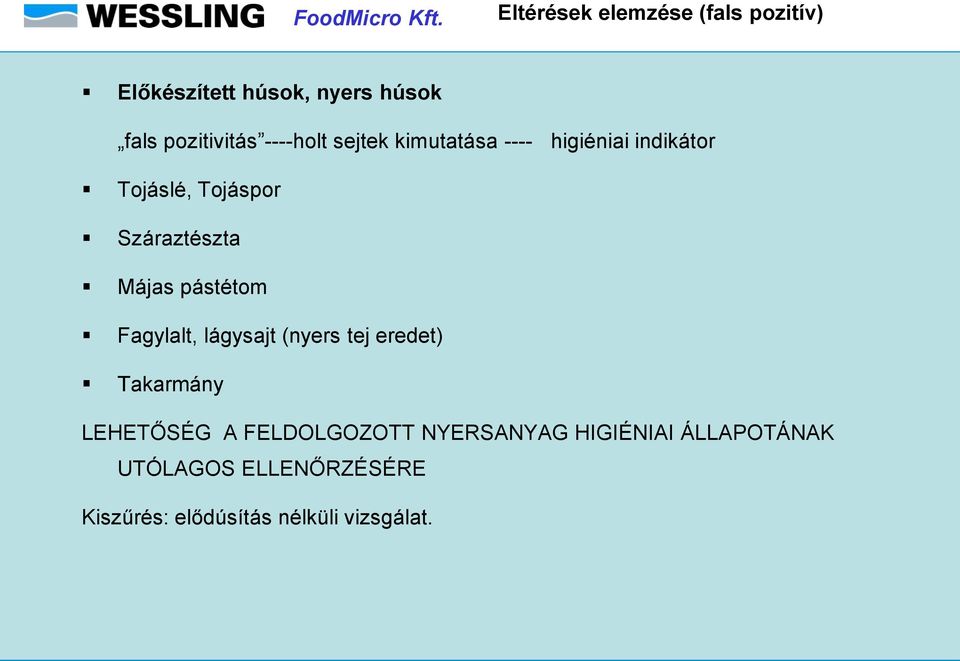 Májas pástétom Fagylalt, lágysajt (nyers tej eredet) Takarmány LEHETŐSÉG A FELDOLGOZOTT