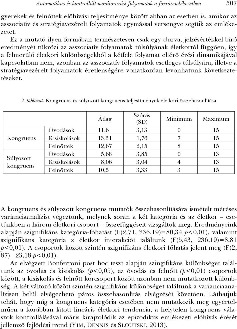 Ez a mutató ilyen formában természetesen csak egy durva, jelzésértékkel bíró eredményét tükrözi az asszociatív folyamatok túlsúlyának életkortól függően, így a felmerülő életkori különbségekből a