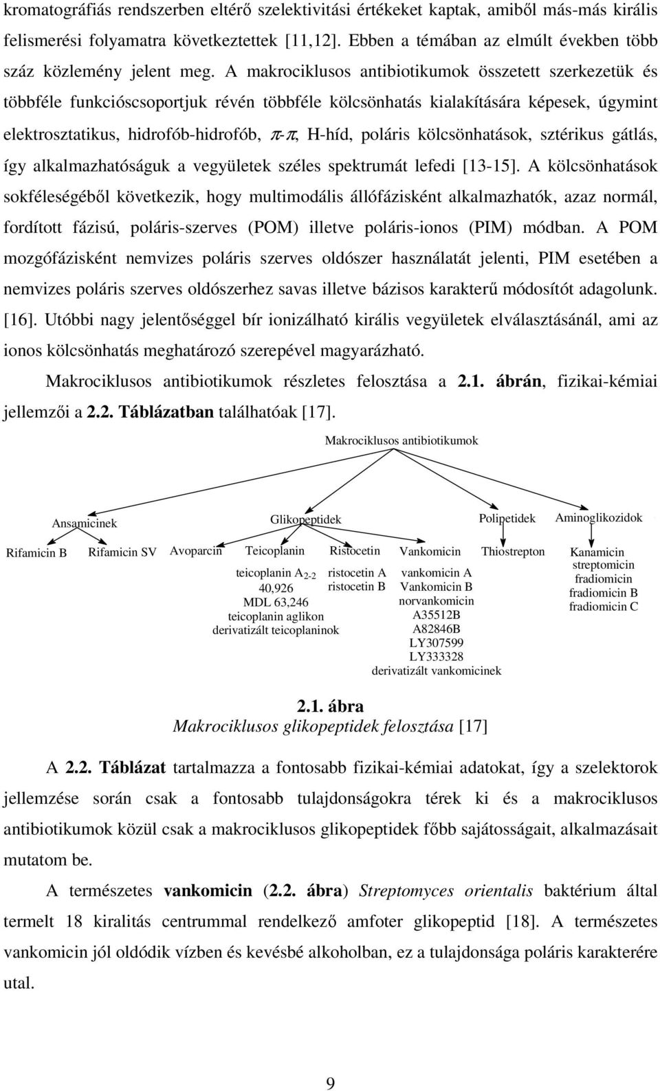 A makrociklusos antibiotikumok összetett szerkezetük és többféle funkcióscsoportjuk révén többféle kölcsönhatás kialakítására képesek, úgymint elektrosztatikus, hidrofób-hidrofób, π-π, H-híd, poláris