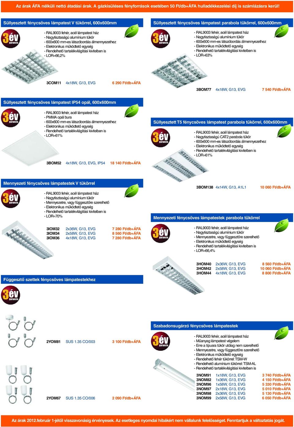 lámpatest IP54 opál, 600x600mm - PMMA opál bura - 600x600 mm-es látszóbordás álmennyezethez - LOR=61% Süllyesztett T5 fénycsöves lámpatest parabola tükörrel, 600x600mm - Nagytisztaságú CAT2 parabola