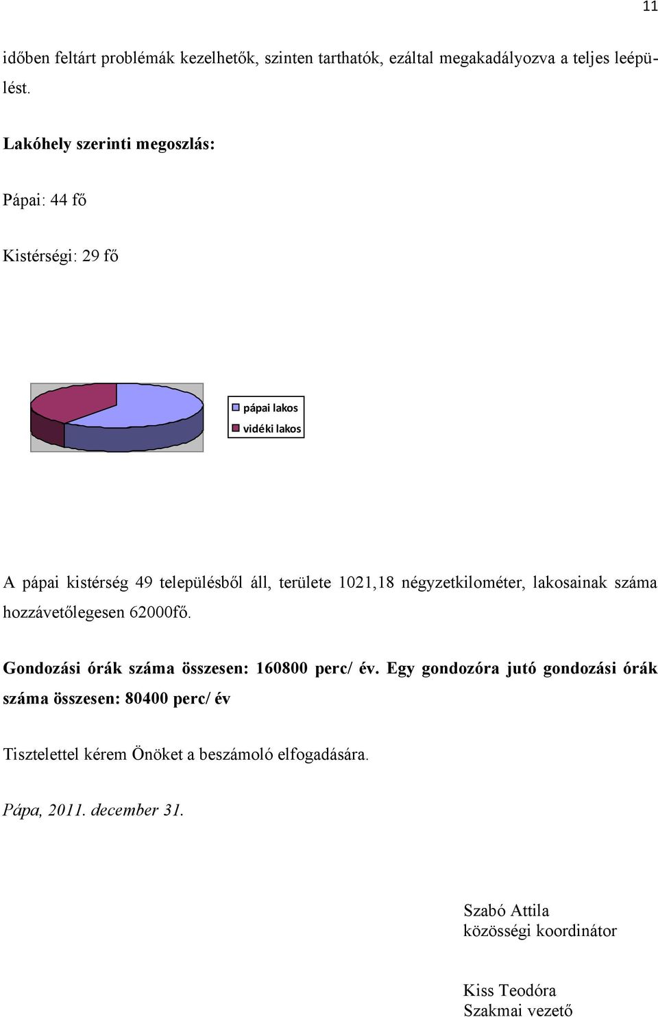 1021,18 négyzetkilométer, lakosainak száma hozzávetőlegesen 62000fő. Gondozási órák száma összesen: 160800 perc/ év.