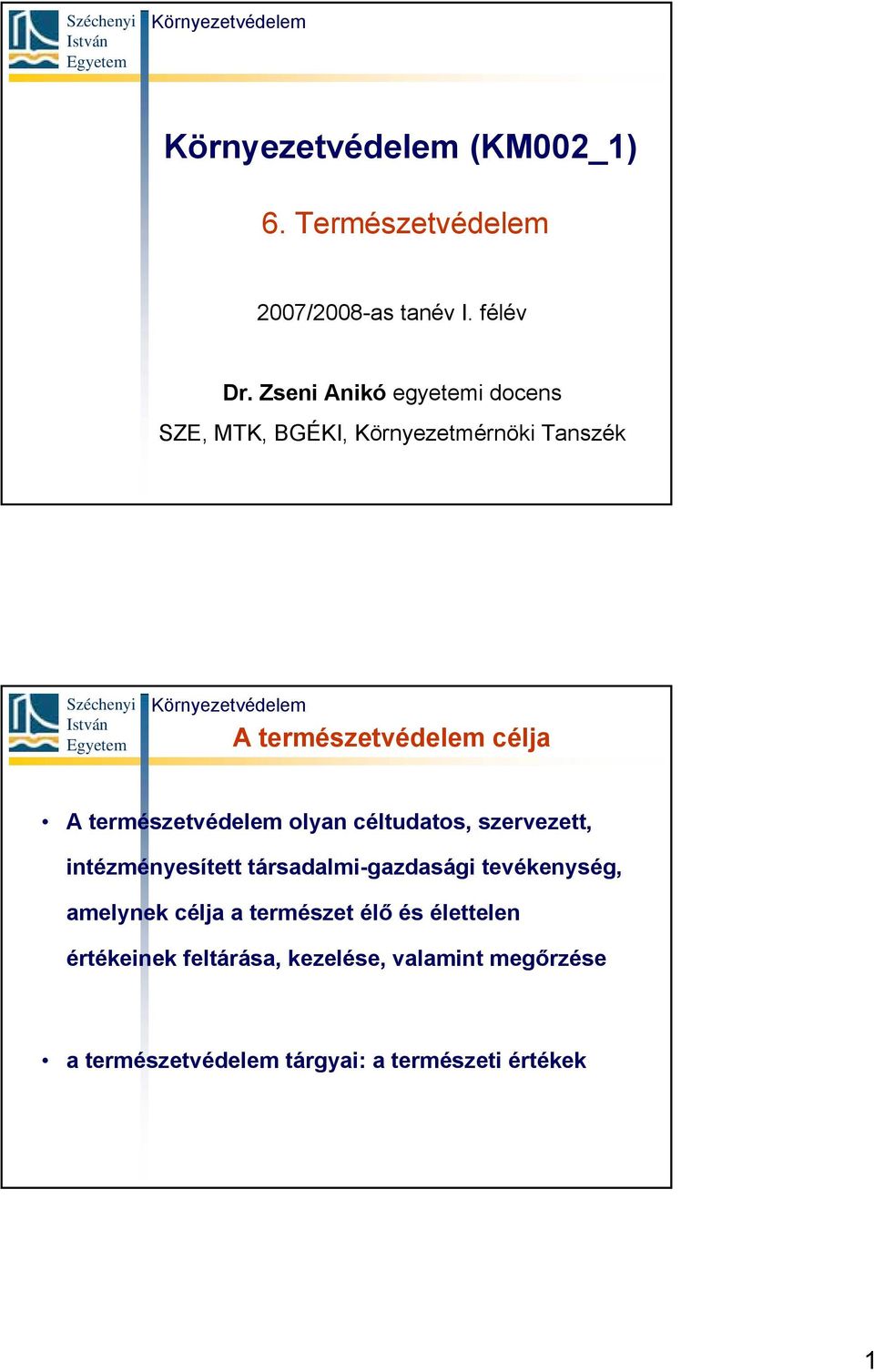 természetvédelem olyan céltudatos, szervezett, intézményesített társadalmi-gazdasági tevékenység,