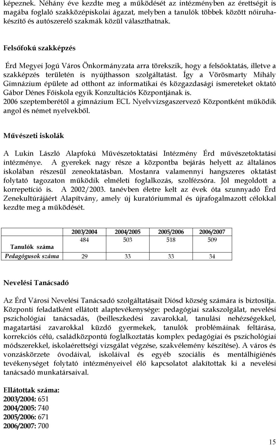 Felsıfokú szakképzés Érd Megyei Jogú Város Önkormányzata arra törekszik, hogy a felsıoktatás, illetve a szakképzés területén is nyújthasson szolgáltatást.