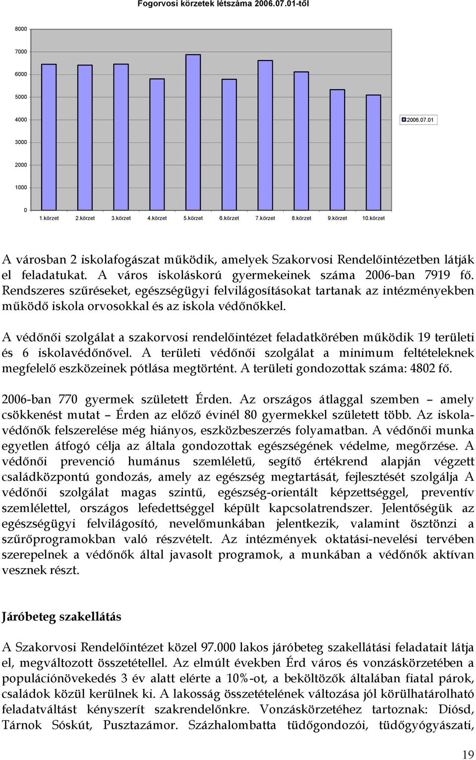 Rendszeres szőréseket, egészségügyi felvilágosításokat tartanak az intézményekben mőködı iskola orvosokkal és az iskola védınıkkel.