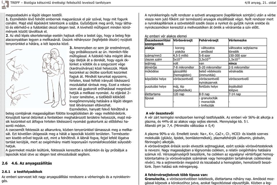 Az els lépés sikertelensége esetén hajtsuk el re a testet úgy, hogy a beteg feje alacsonyabban legyen a mellkasánál.