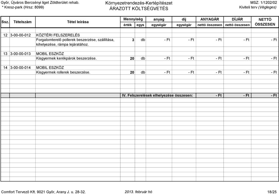 20 db - Ft - Ft - Ft - Ft - Ft 14 3-00-00-014 MOBIL ESZKÖZ Kisgyermek rollerek beszerzése.