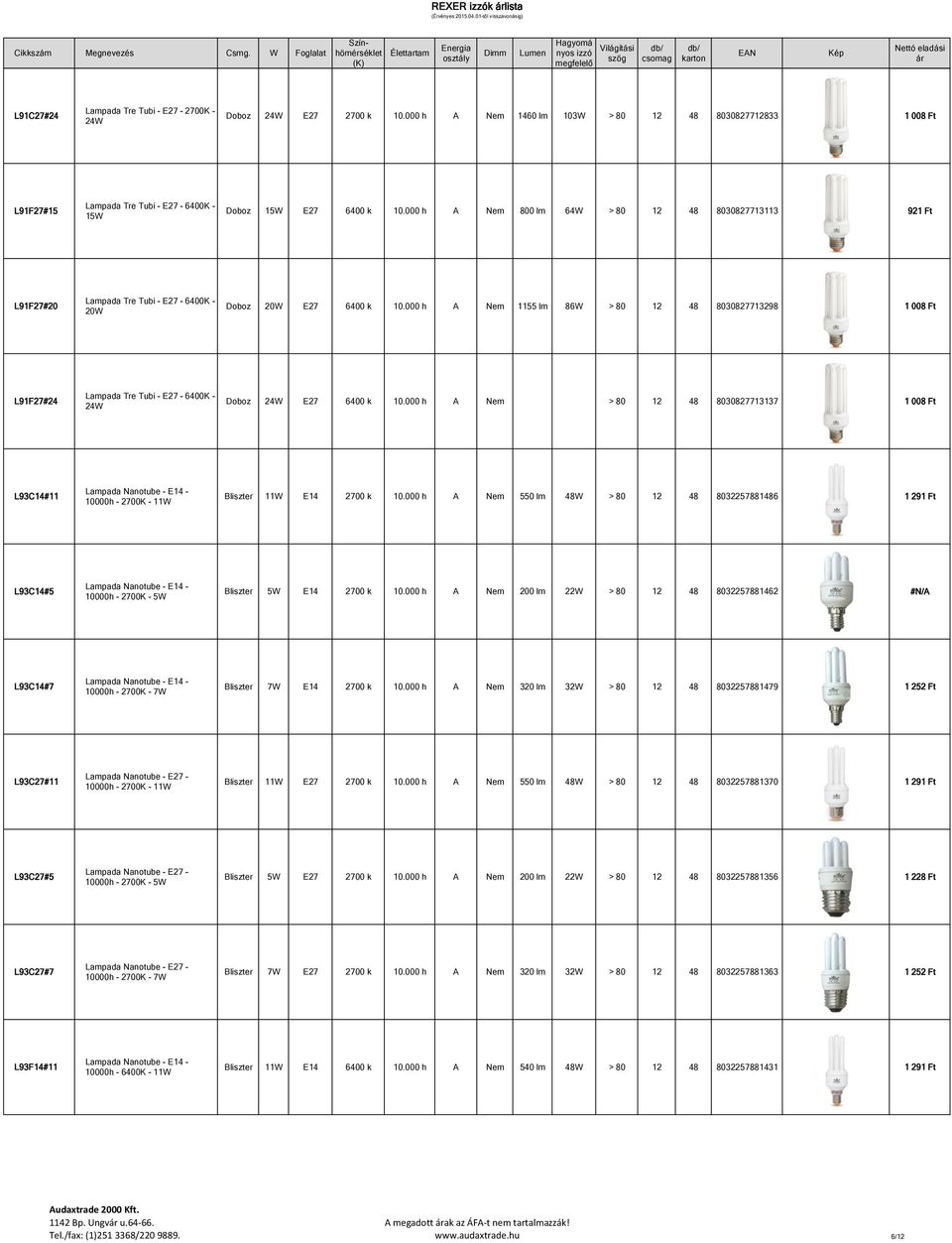 000 h A Nem 800 lm 64W > 80 12 48 8030827713113 921 Ft L91F27#20 Lampada Tre Tubi - E27-6400K - 20W Doboz 20W E27 6400 k 10.