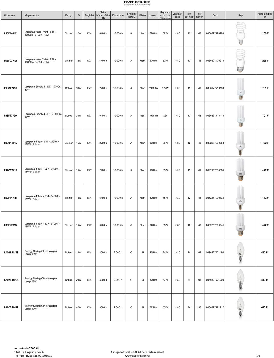 000 h A Nem 620 lm 52W > 80 12 48 8030827720319 1 236 Ft L98C27#30 Lampada Simply 4 - E27-2700K - 30W Doboz 30W E27 2700 k 10.