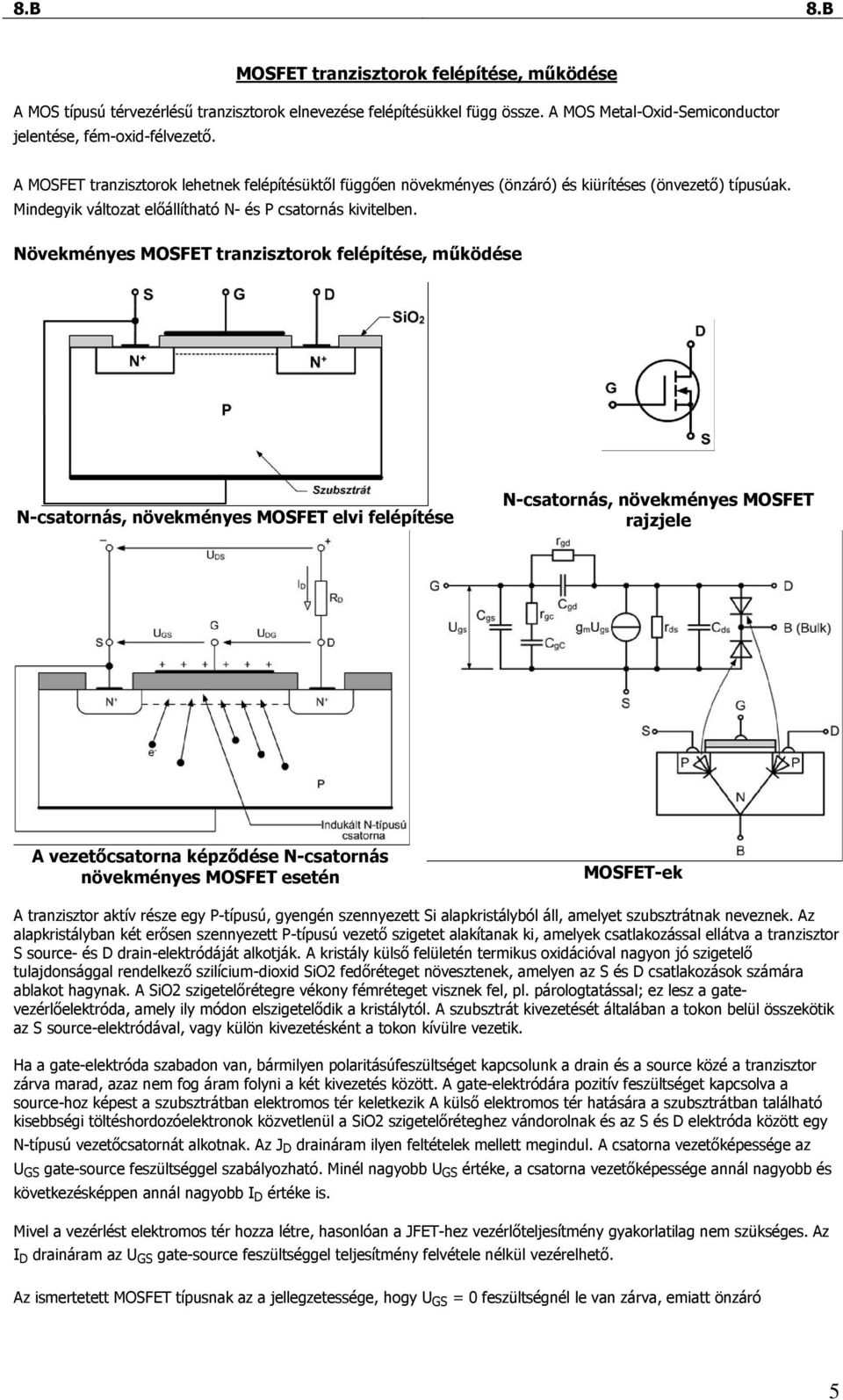 Növekményes MOSFET tranzisztorok felépítése, mőködése N-csatornás, növekményes MOSFET elvi felépítése N-csatornás, növekményes MOSFET rajzjele A vezetıcsatorna képzıdése N-csatornás növekményes