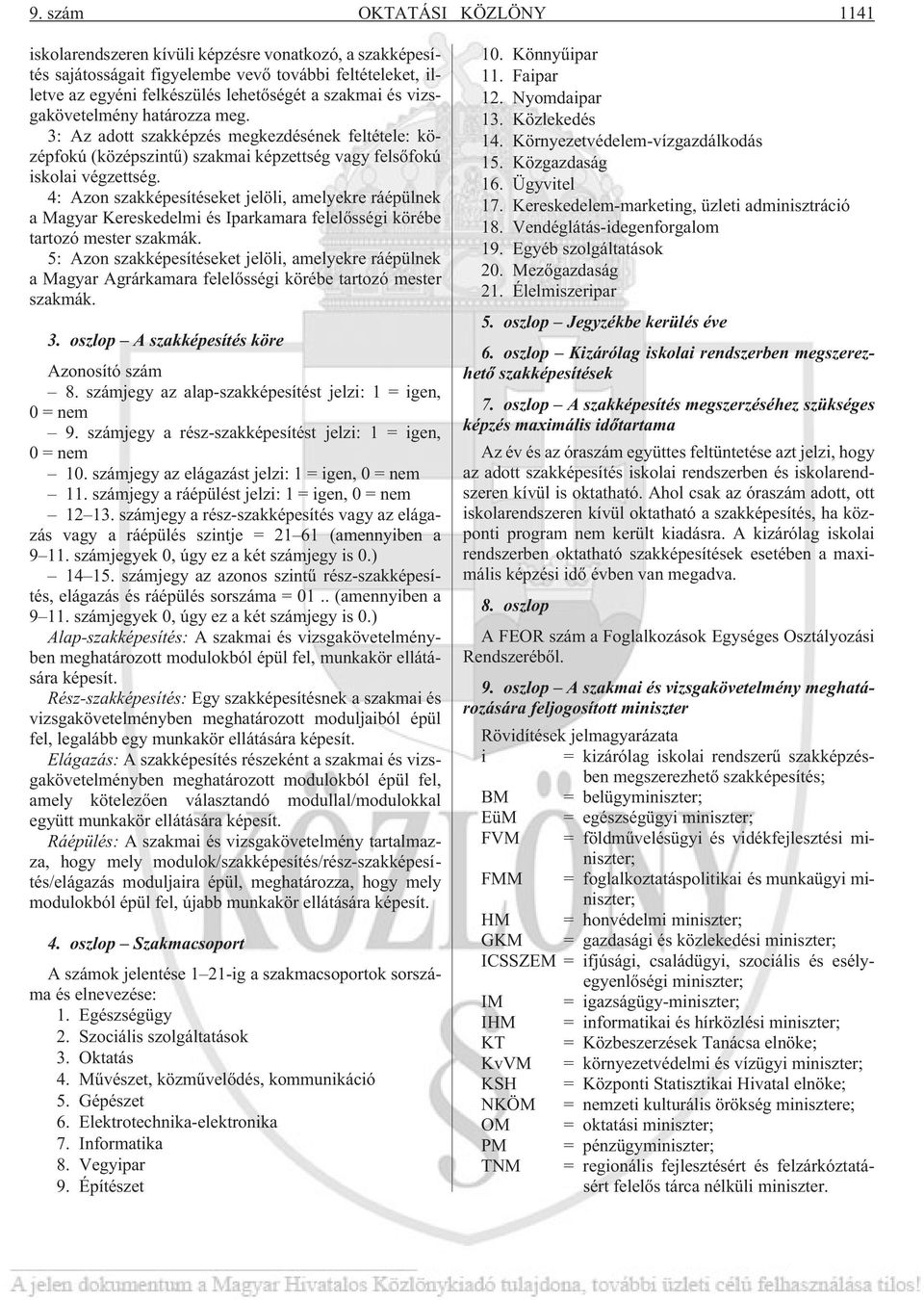 4: Azon szakképesítéseket jelöli, amelyekre ráépülnek a Magyar Kereskedelmi és Iparkamara felelõsségi körébe tartozó mester szakmák.