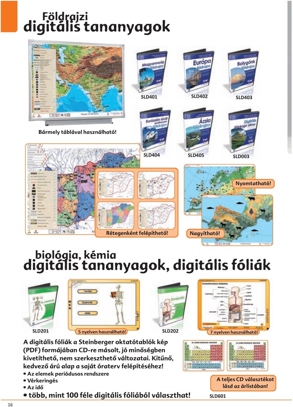 SLD202 A digitális fóliák a Steinberger oktatótablók kép (PDF) formájában CD-re másolt, jó minőségben kivetíthető, nem szerkeszthető változatai.