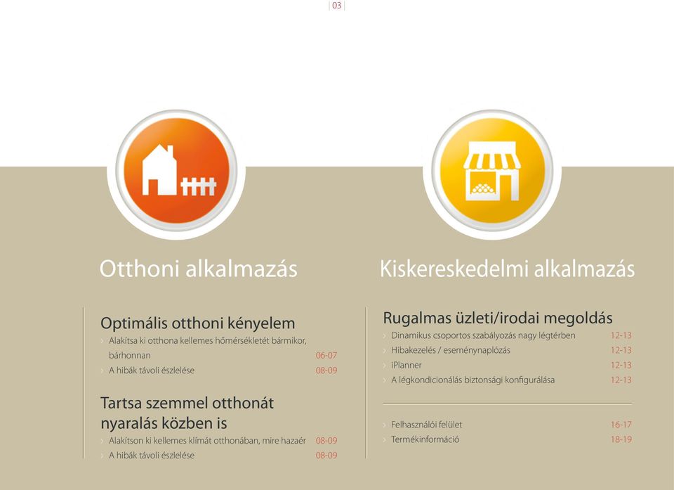 észlelése 08-09 Kiskereskedelmi alkalmazás Rugalmas üzleti/irodai megoldás > Dinamikus csoportos szabályozás nagy légtérben 12-13 >
