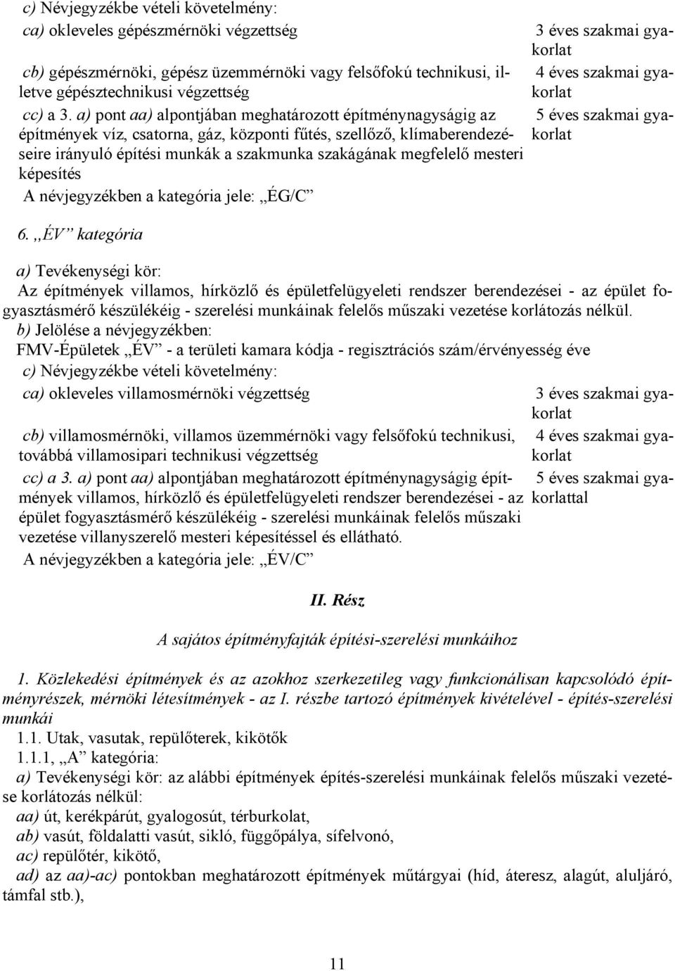 mesteri képesítés A névjegyzékben a kategória jele: ÉG/C 6.