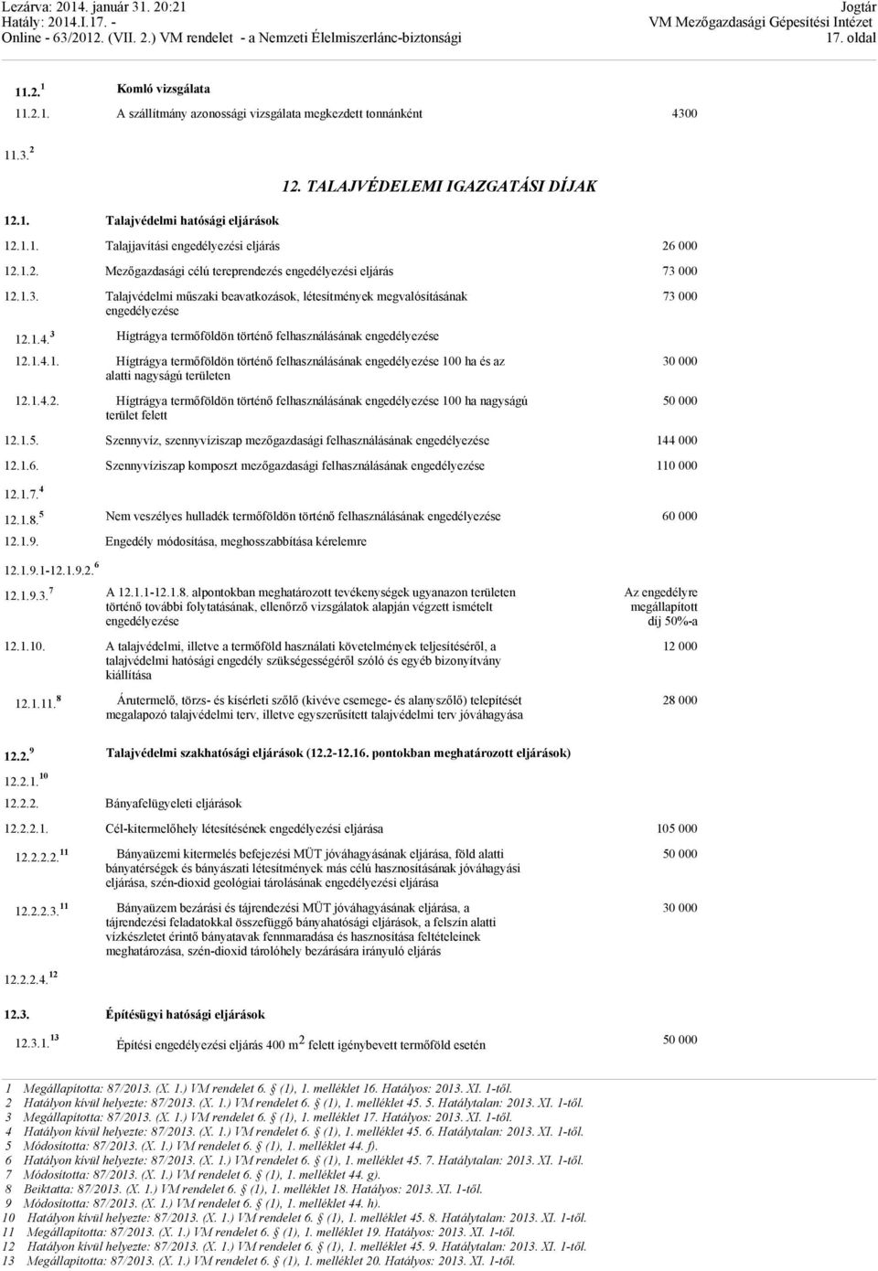 3 Hígtrágya termőföldön történő felhasználásának engedélyezése 12.1.4.1. Hígtrágya termőföldön történő felhasználásának engedélyezése 100 ha és az alatti nagyságú területen 12.1.4.2. Hígtrágya termőföldön történő felhasználásának engedélyezése 100 ha nagyságú terület felett 12.