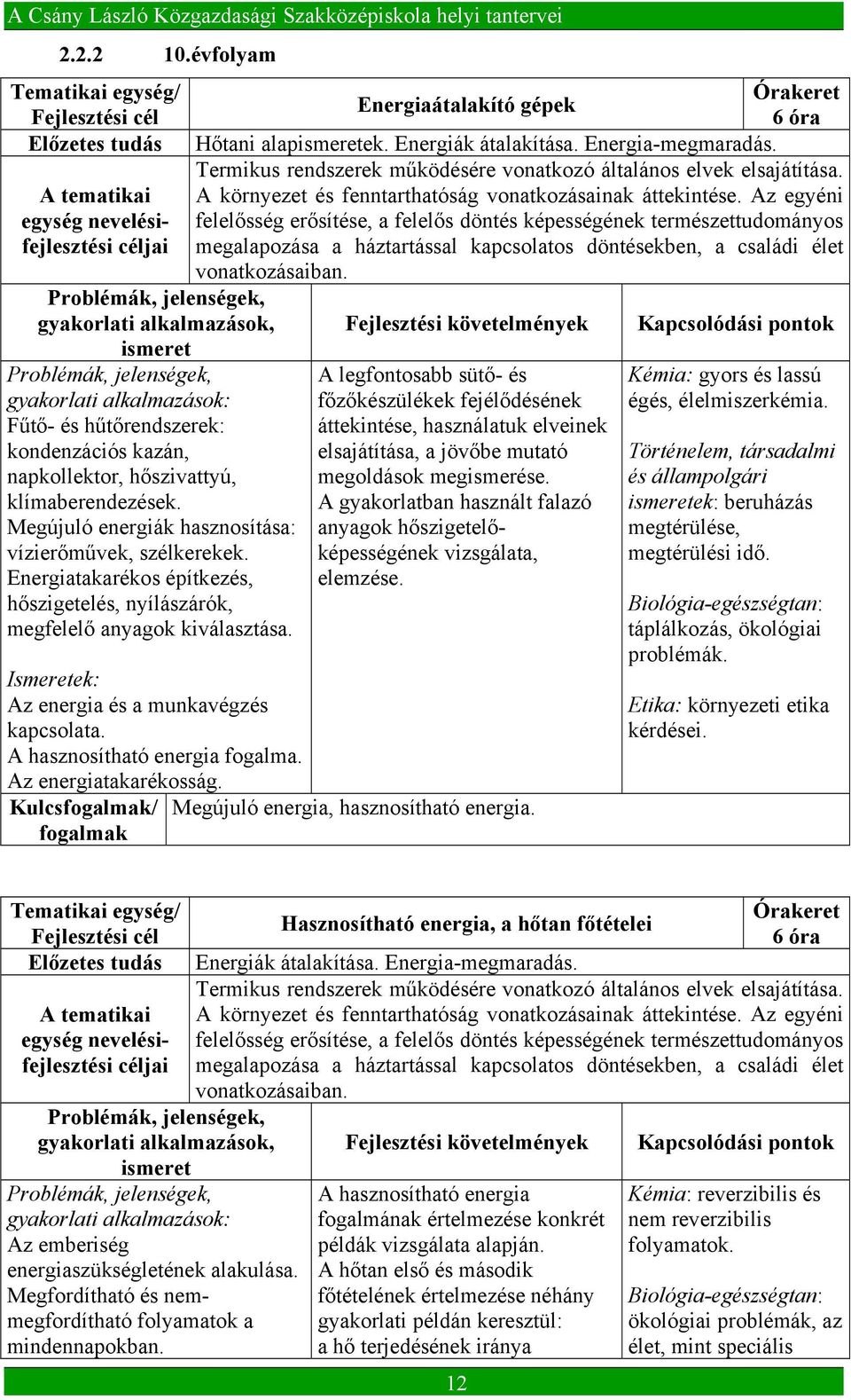 Az egyéni felelősség erősítése, a felelős döntés képességének természettudományos megalapozása a háztartással kapcsolatos döntésekben, a családi élet vonatkozásaiban.