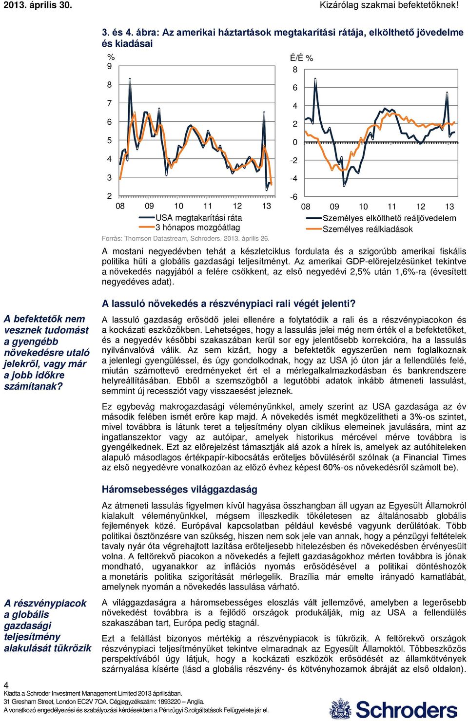 Schroders. 13. április. A mostani negyedévben tehát a készletciklus fordulata és a szigorúbb amerikai fiskális politika hűti a globális gazdasági teljesítményt.