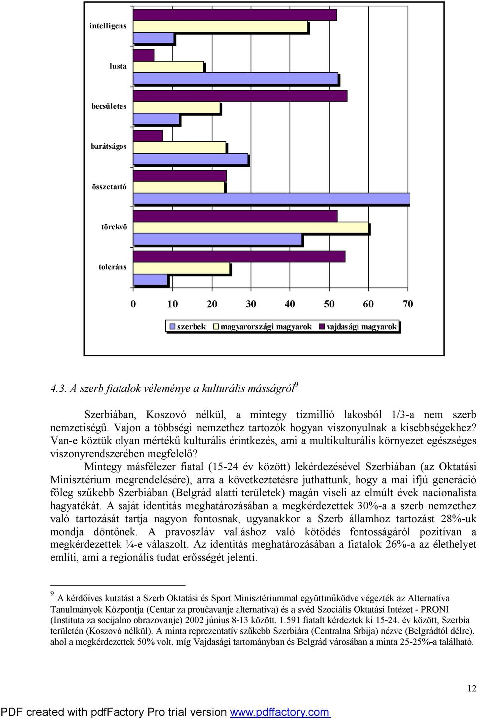 A szerb fiatalok véleménye a kulturális másságról 9 Szerbiában, Koszovó nélkül, a mintegy tízmillió lakosból 1/3-a nem szerb nemzetiségű.