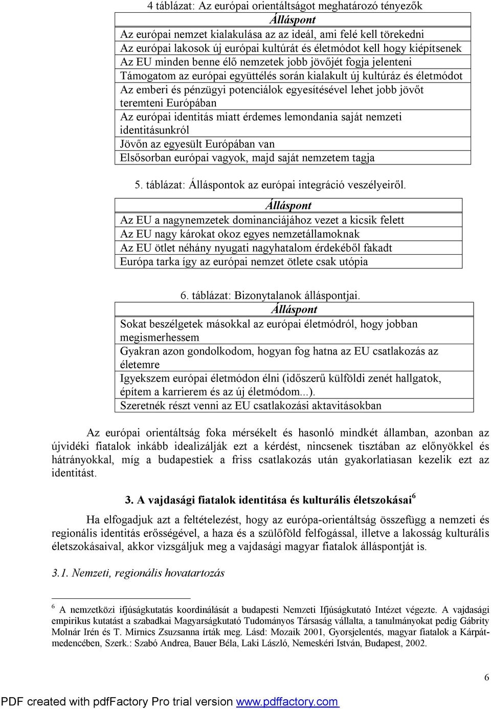 jobb jövőt teremteni Európában Az európai identitás miatt érdemes lemondania saját nemzeti identitásunkról Jövőn az egyesült Európában van Elsősorban európai vagyok, majd saját nemzetem tagja 5.