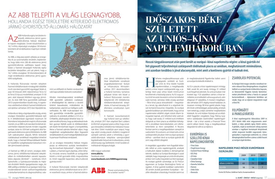 IdÔszakos béke született az uniós kínai napelemháborúban Az ABB, a világ piacvezető vállalata az energetika és az automatizálás területén, bejelentette, hogy több mint 200 db elektromos jármű