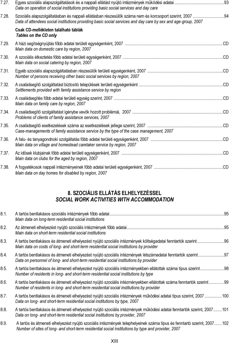 ..94 Data of attendees social institutions providing basic social services and day care by sex and age-group, 2007 Csak CD-mellékleten található táblák Tables on the CD only 7.29.