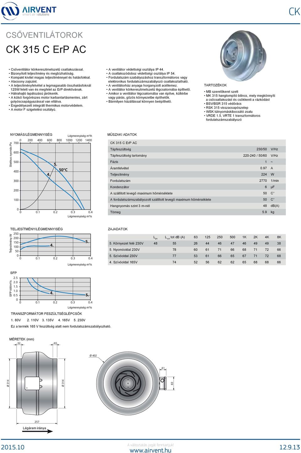 5, VRTE 1 transzformátoros CK 315 C ErP AC tartomány 0.97 A 224 W 2770 1/min 6 µf 50 C 50 C 48 db(a) 5.9 kg 5.