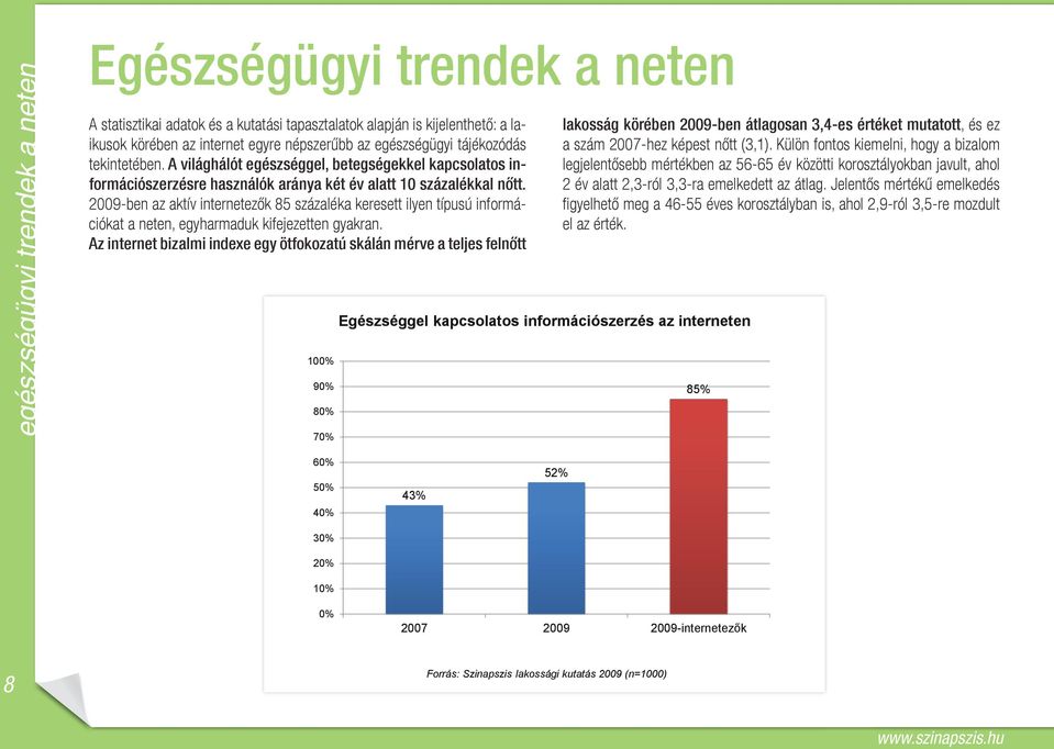 2009-ben az aktív internetezők 85 százaléka keresett ilyen típusú információkat a neten, egyharmaduk kifejezetten gyakran.