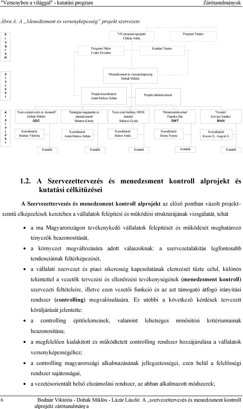 -kontroll' Dobák Miklós ODC Koordináció Bodnár Viktória 'Stratégiai magatartás és menedzsment' Balaton Károly Koordináció Antal-Mokos Zoltán 'Szervezeti kultúra, HRM, tanulás' Bakacsi Gyula