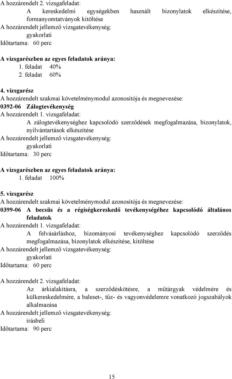 vizsgafeladat: A zálogtevékenységhez kapcsolódó szerződések megfogalmazása, bizonylatok, nyilvántartások elkészítése gyakorlati Időtartama: 30 perc A vizsgarészben az egyes feladatok aránya: 1.