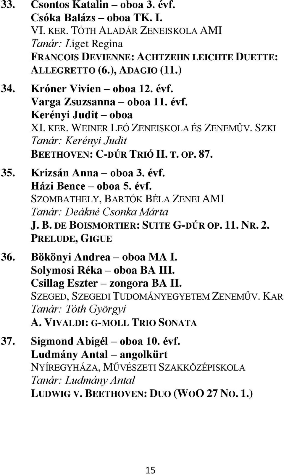 Krizsán Anna oboa 3. évf. Házi Bence oboa 5. évf. SZOMBATHELY, BARTÓK BÉLA ZENEI AMI Tanár: Deákné Csonka Márta J. B. DE BOISMORTIER: SUITE G-DÚR OP. 11. NR. 2. PRELUDE, GIGUE 36.