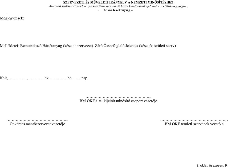 Záró Összefoglaló Jelentés (készítő: területi szerv) Kelt,.,.év. hó nap.
