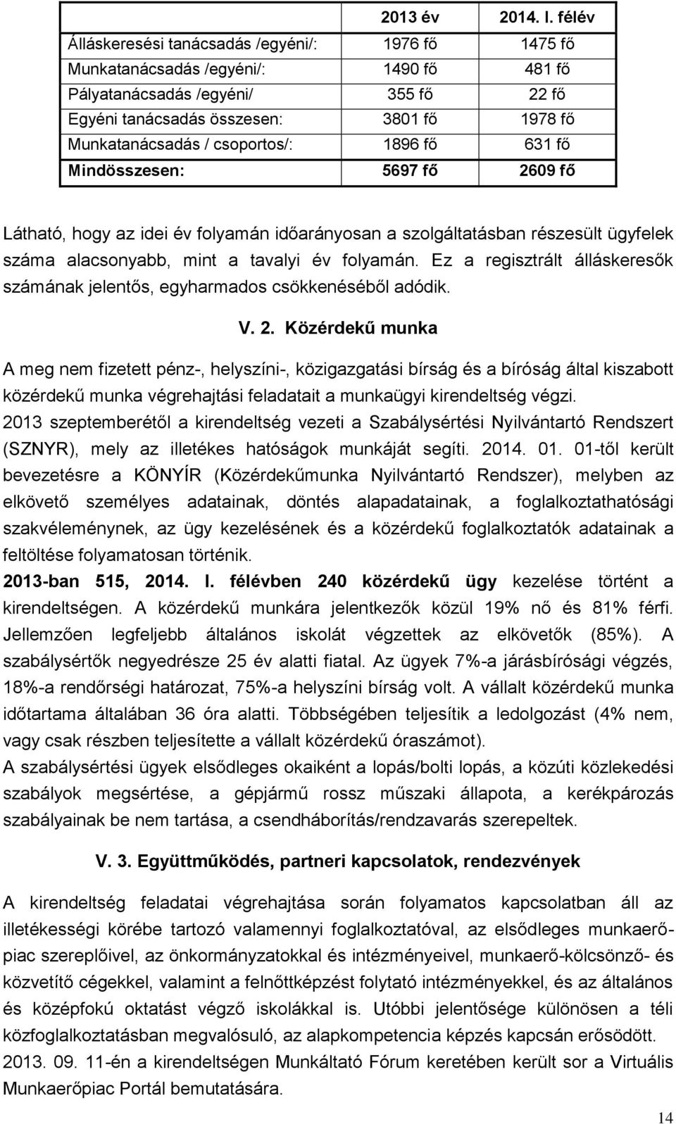 csoportos/: 1896 fő 631 fő Mindösszesen: 5697 fő 2609 fő Látható, hogy az idei év folyamán időarányosan a szolgáltatásban részesült ügyfelek száma alacsonyabb, mint a tavalyi év folyamán.