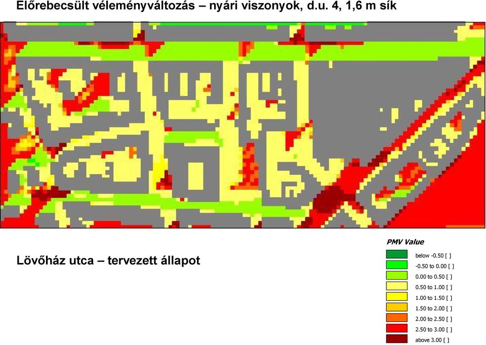 2011 x/y cut at z= 4 PMV Value Lövőház utca tervezett állapot below -0.