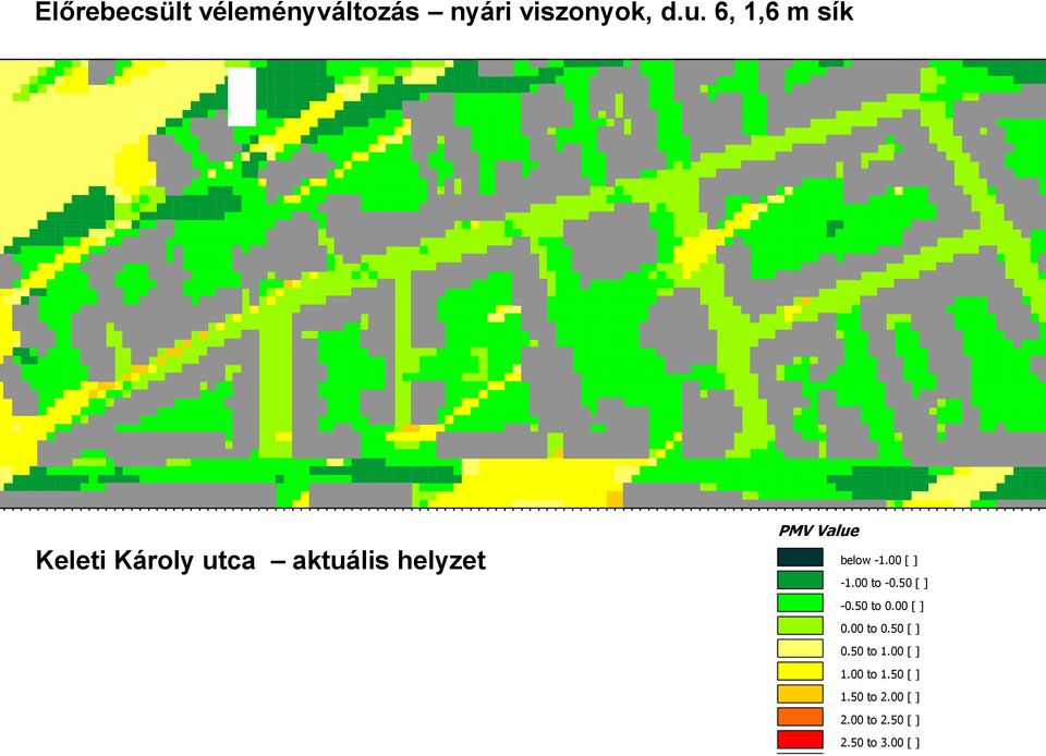 6 m PMV Value 10 20 30 40 50 60 70 80 90 100 110 120 Keleti Károly utca aktuális helyzet X