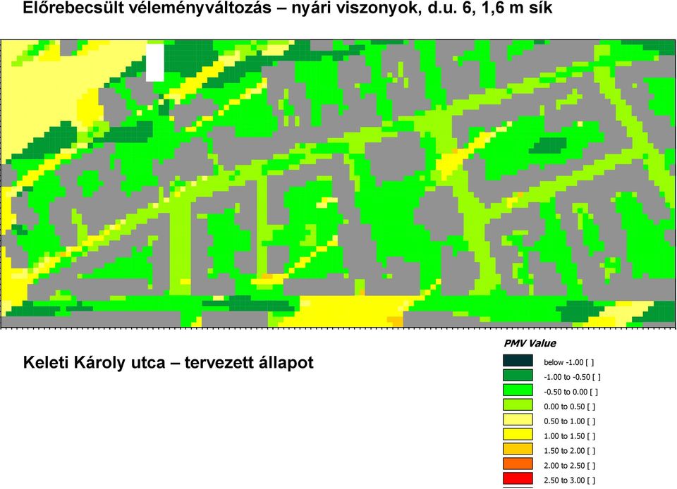 6 m 0 10 20 30 40 50 60 70 80 90 PMV Value 100 110 120 Keleti Károly utca tervezett állapot X