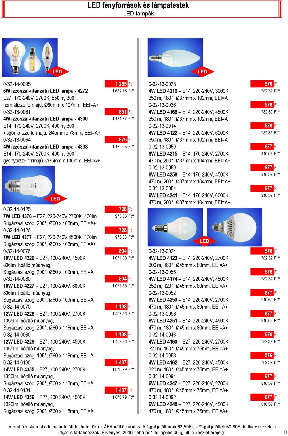 izzószál-utánzatú LED lámpa - 4300 1 131,57 Ft** 350lm, 180, Ø37mm x 102mm, EEI=A E14, 170-240V, 2700K, 400lm, 300, 0-32-13-0014 576 Ft kisgömb izzó formájú, Ø45mm x 78mm, EEI=A+ 4W LED 4122 E14,