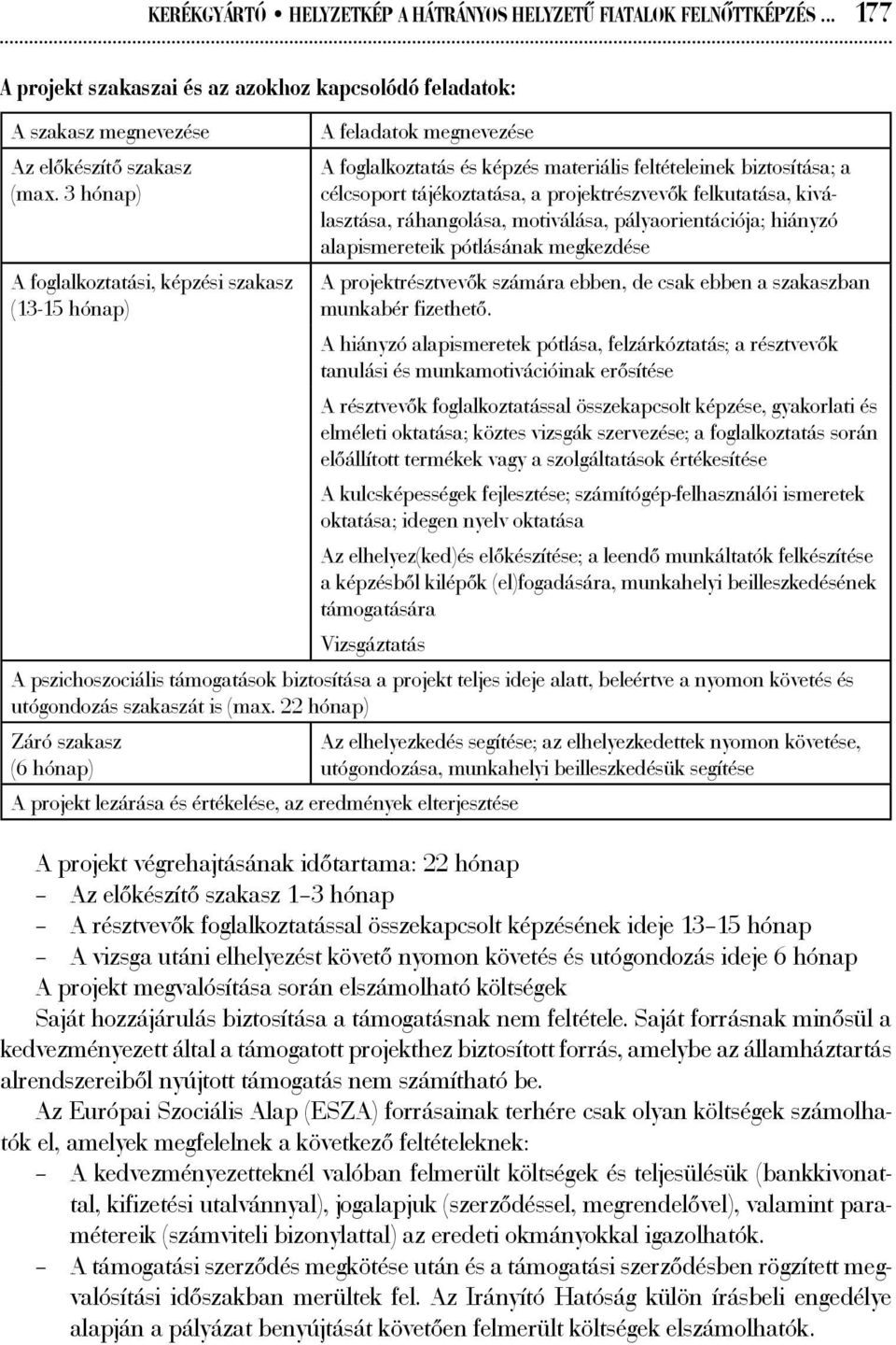 felkutatása, kiválasztása, ráhangolása, motiválása, pályaorientációja; hiányzó alapismereteik pótlásának megkezdése A projektrésztvevők számára ebben, de csak ebben a szakaszban munkabér fizethető.