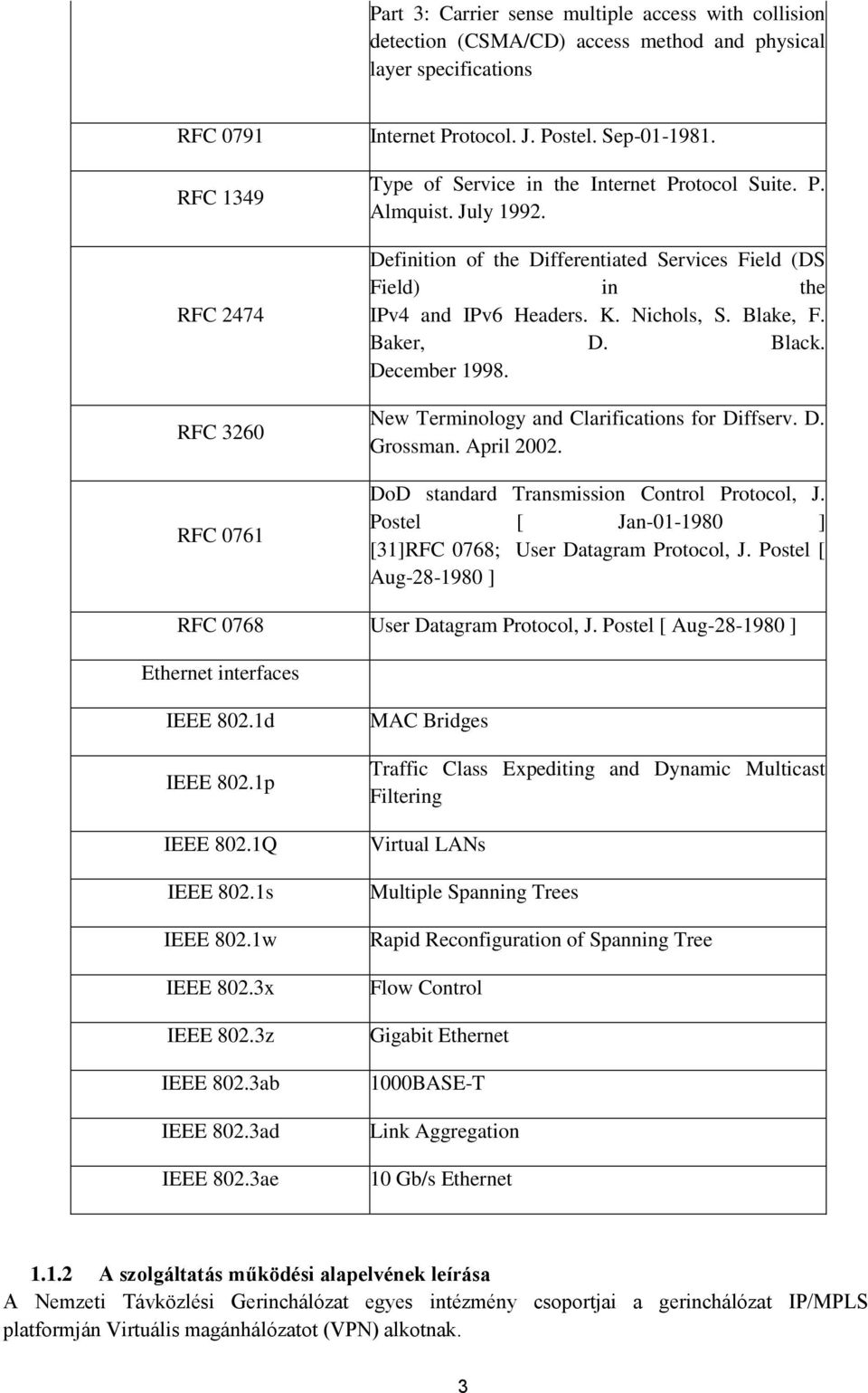 Baker, D. Black. December 1998. New Terminology and Clarifications for Diffserv. D. Grossman. April 2002. DoD standard Transmission Control Protocol, J.