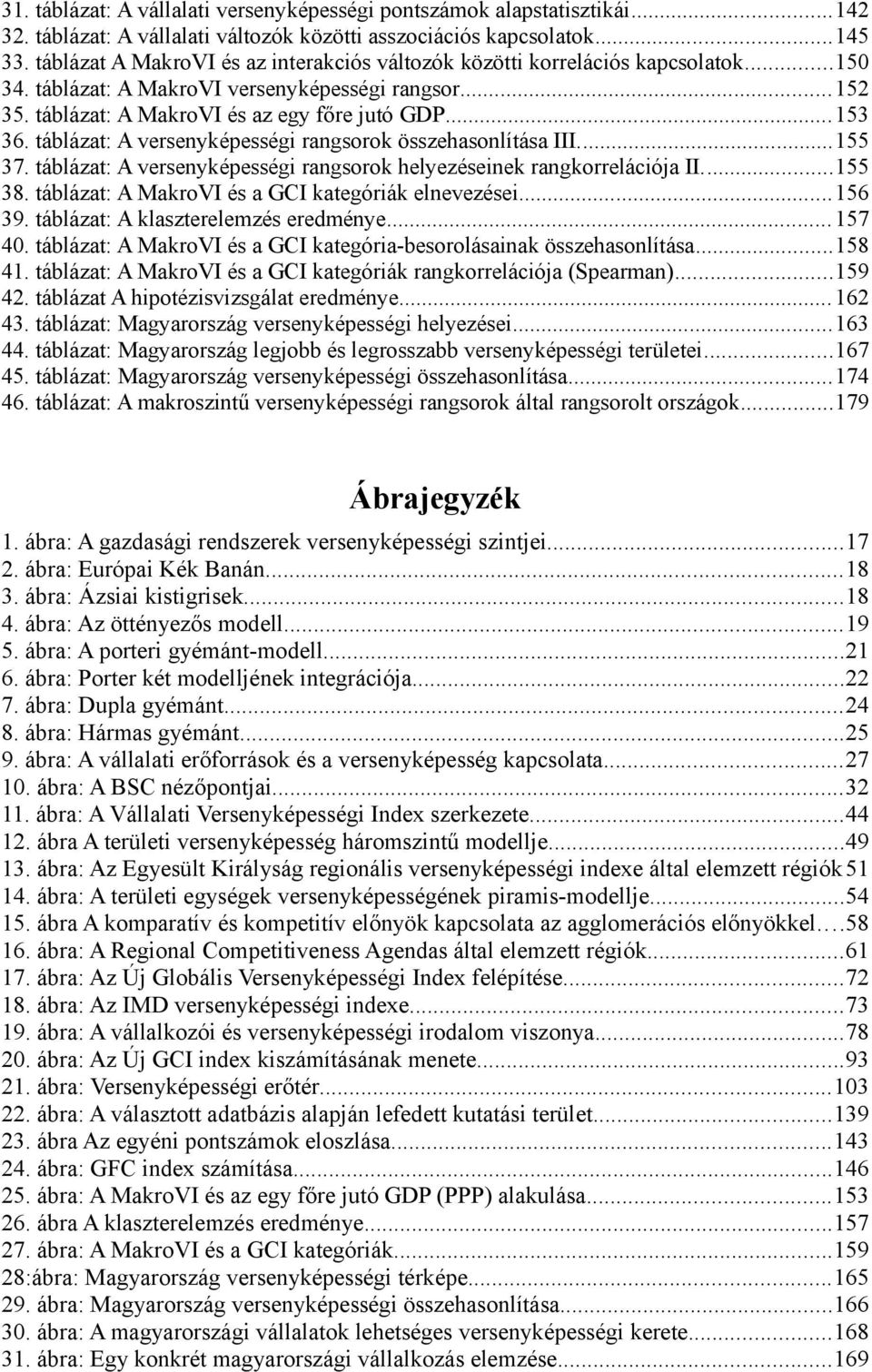 táblázat: A versenyképességi rangsorok összehasonlítása III...155 37. táblázat: A versenyképességi rangsorok helyezéseinek rangkorrelációja II...155 38.