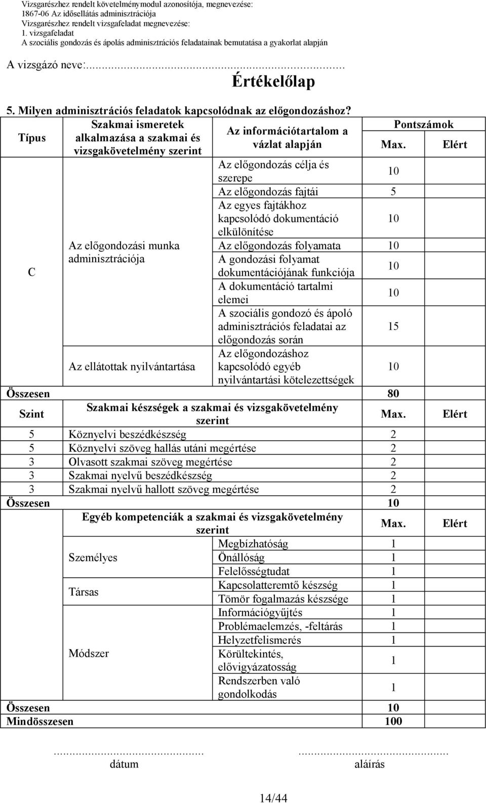 kapcsolódó dokumentáció elkülönítése Az előgondozási munka Az előgondozás folyamata adminisztrációja A gondozási folyamat C dokumentációjának funkciója A dokumentáció tartalmi elemei A szociális