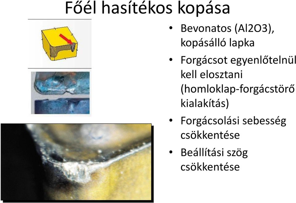 elosztani (homloklap-forgácstörő kialakítás)