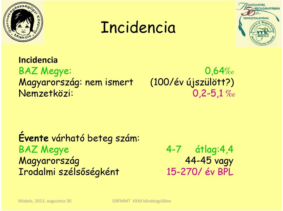 ) Nemzetközi: 0,2-5,1 Évente várható beteg szám: BAZ