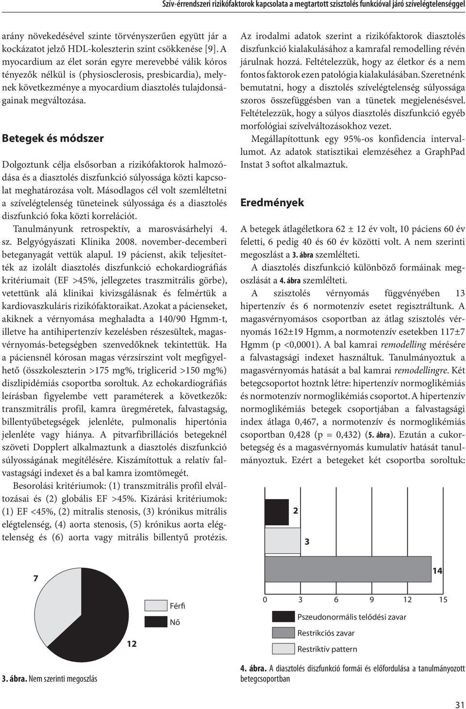 etegek és módszer Dolgoztunk célja elsősorban a rizikófaktorok halmozódása és a diasztolés diszfunkció súlyossága közti kapcsolat meghatározása volt.