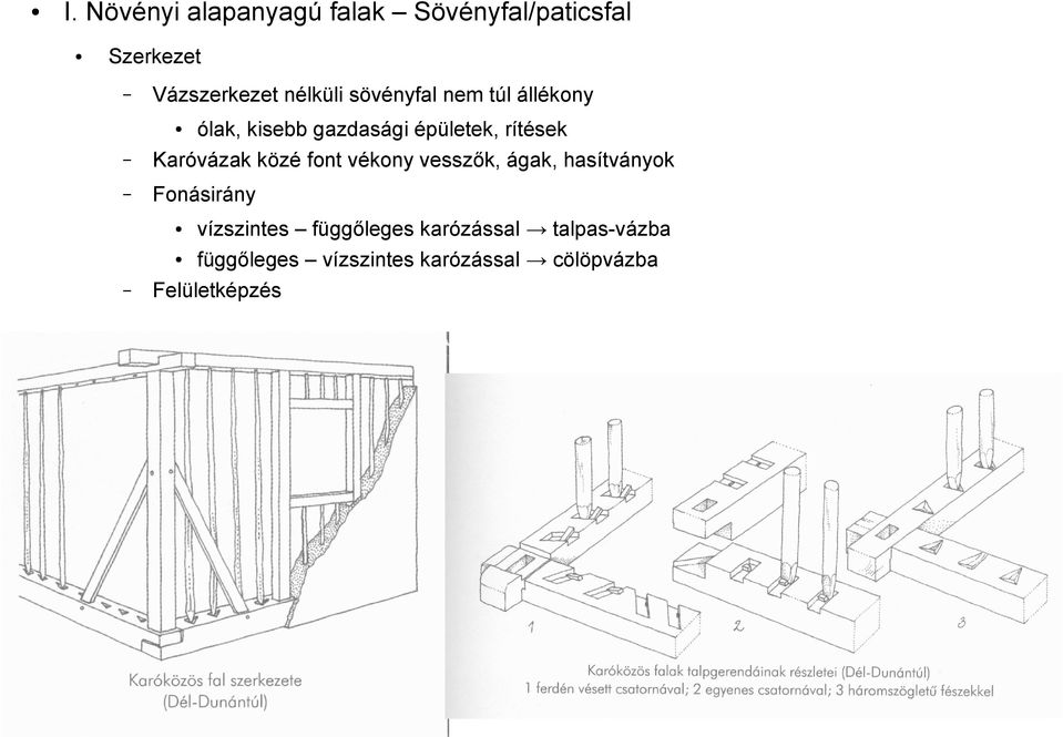 közé font vékony vesszők, ágak, hasítványok Fonásirány vízszintes függőleges