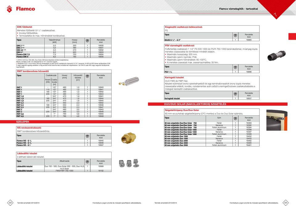 5 1) 2) 4,5 40 1 18932 EHK 6 2) 6,0 620 1 18933 Flamco EHK,5,5 20 1 18934 Flamco EHK 9 9,0 80 1 18935 1) EHK 2 4,5 Duo 150 300, Duo-Solar 300 berendezésbe történő beépítéshez.