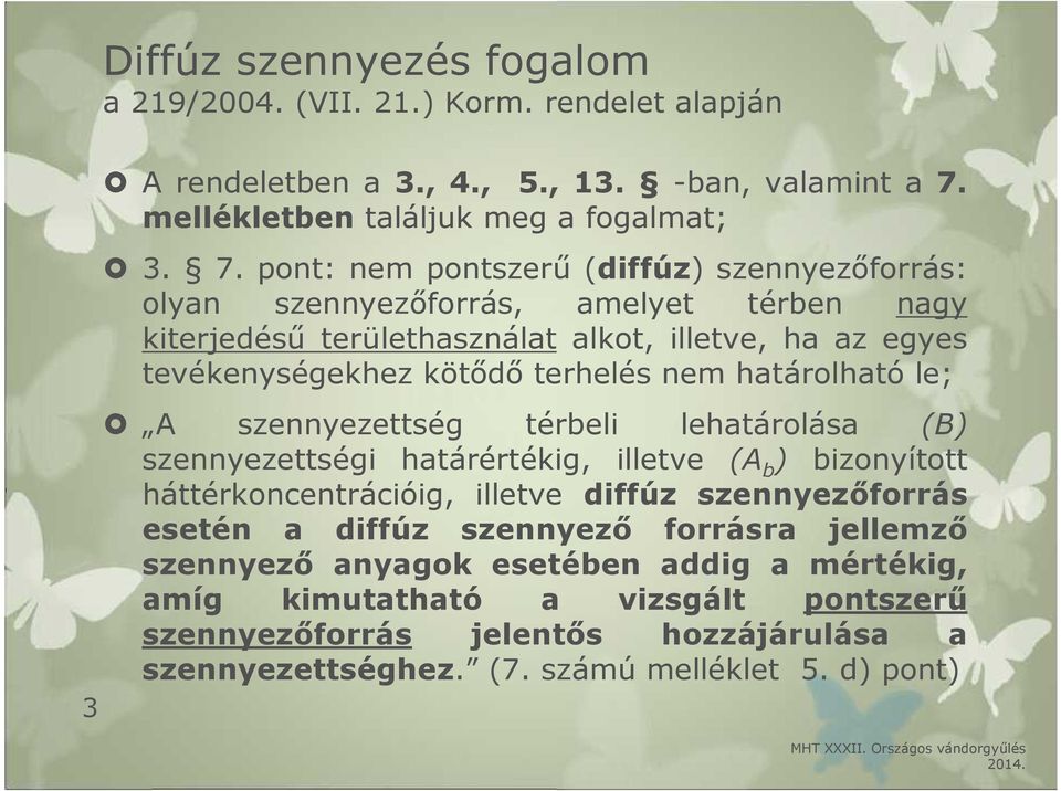 pont: nem pontszerű (diffúz) szennyezőforrás: olyan szennyezőforrás, amelyet térben nagy kiterjedésű területhasználat alkot, illetve, ha az egyes tevékenységekhez kötődő terhelés nem