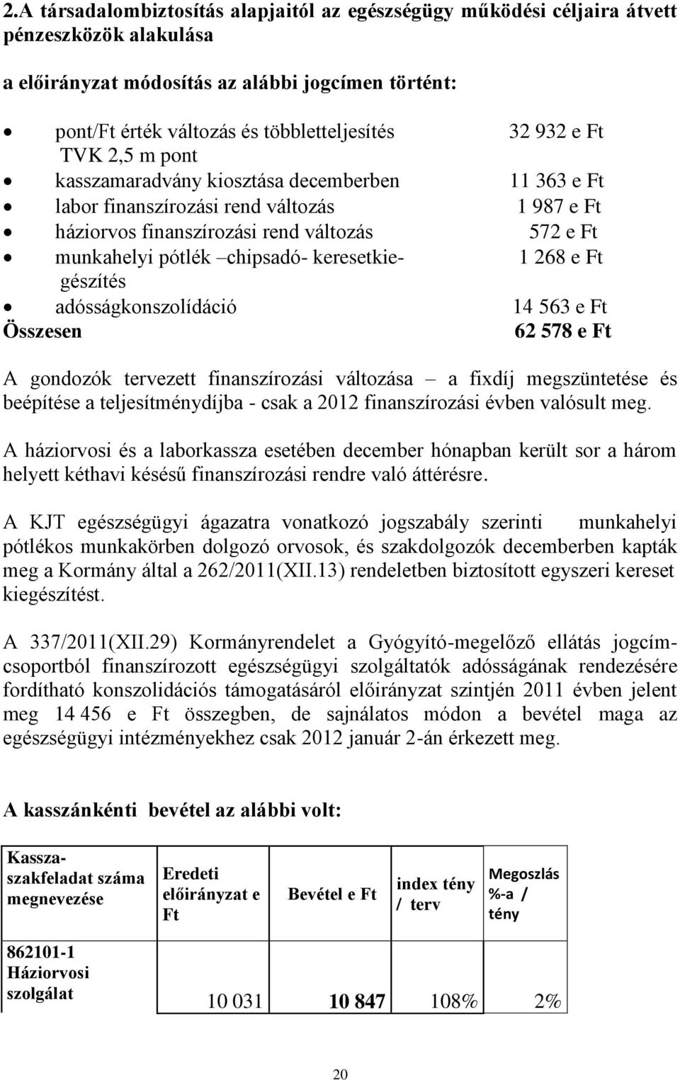 keresetkie- 1 268 e Ft gészítés adósságkonszolídáció 14 563 e Ft Összesen 62 578 e Ft A gondozók tervezett finanszírozási változása a fixdíj megszüntetése és beépítése a teljesítménydíjba - csak a