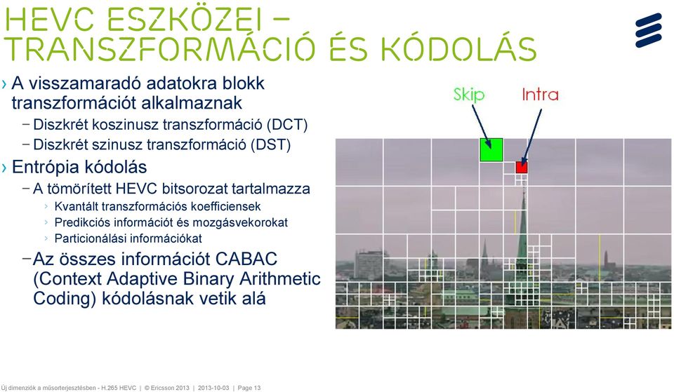 transzformációs koefficiensek Predikciós információt és mozgásvekorokat Particionálási információkat Az összes információt CABAC